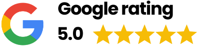 Google logo with a five-star rating beside it.